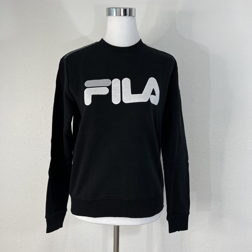 Fila Long Sleeve French Terry Crewneck Sweatshirt Alexa Black Women's XS NWT